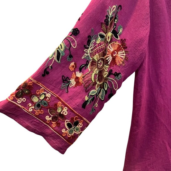 Fig and Flower Magenta Purple Embroidered Lace Yoke Blouse Small NWT Boho Hippie - Picture 3 of 8